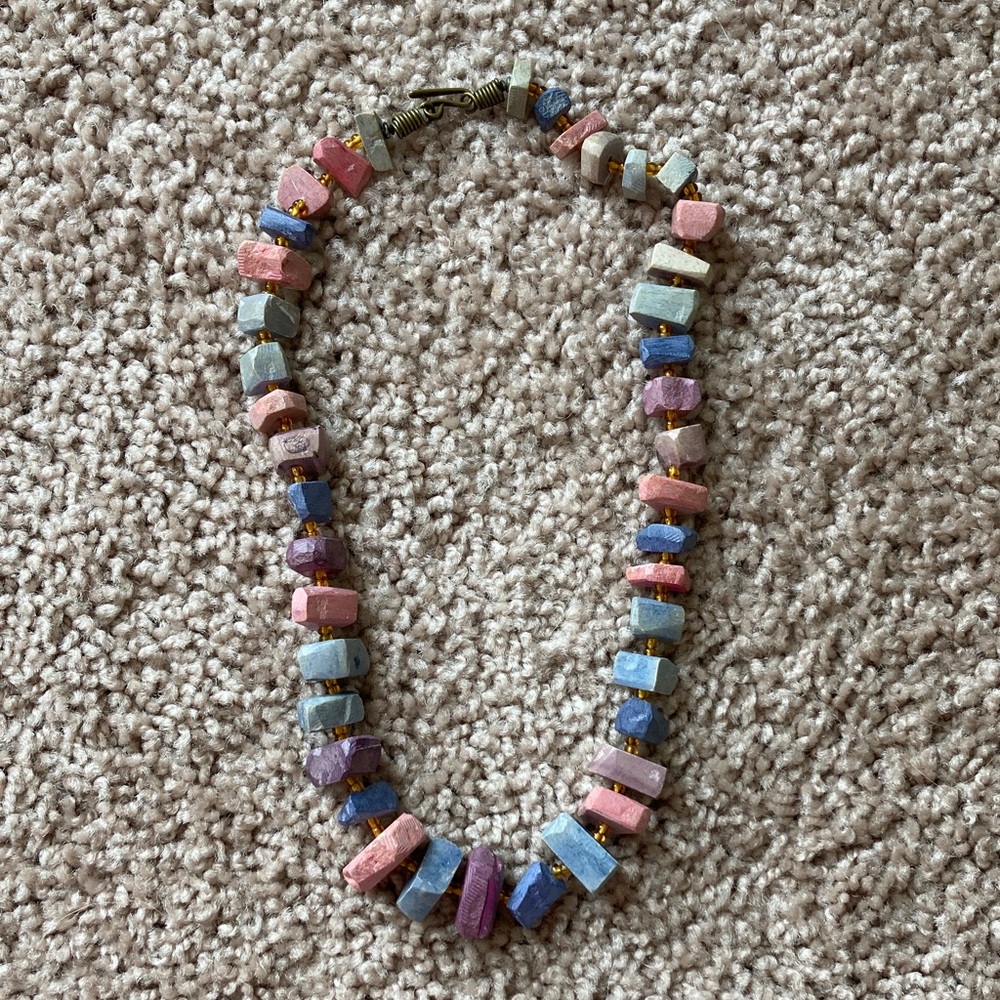 Large Earthy Chunky Pebbles Necklace Blue Green Purple Pink